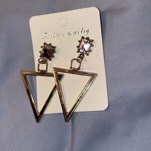 Gold triangle light pink gem rhinestone earring dangle drop